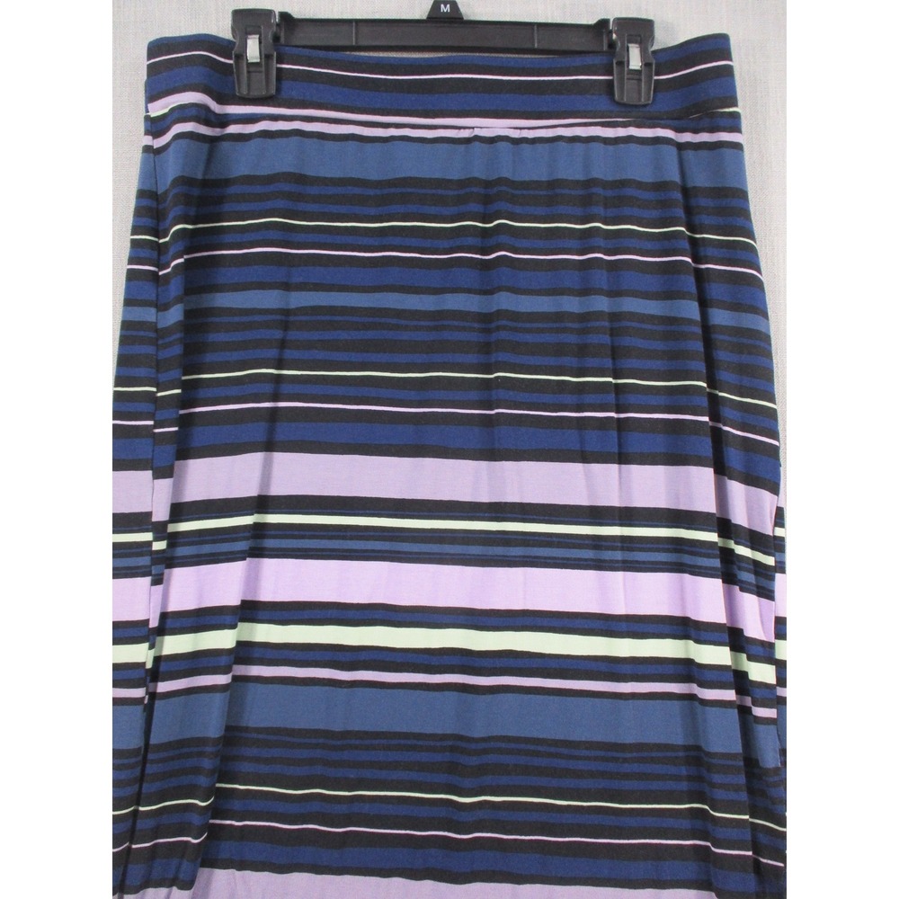 Liz Claiborne Studio Striped Maxi Skirt Blue Purple L Jersey Knit Side Slit - Picture 2 of 9